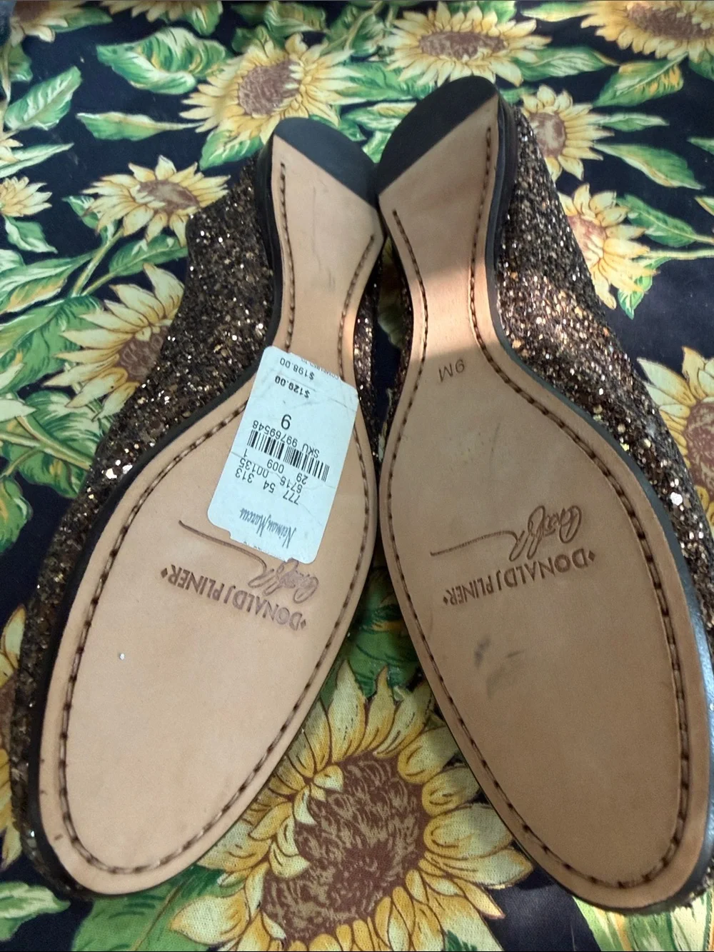 Donald J. Pliner Brown Glitter Slip-On Loafers